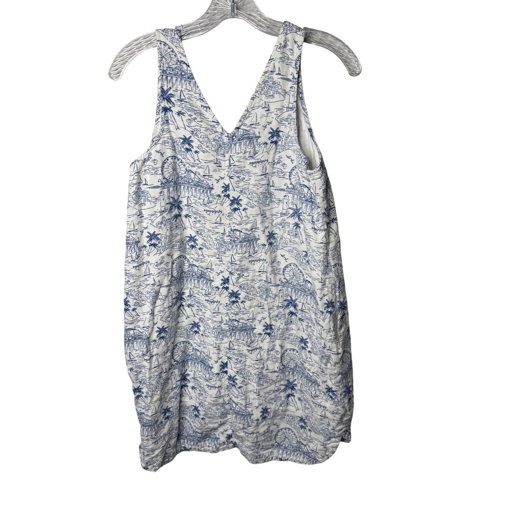 Old Navy Women's Beach Boardwalk Scene‎ Print Tank Dress Size M White Blue